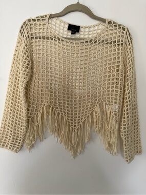 Lumiere Crochet Fringe Knit bathing suit cover up top resort wear women size S